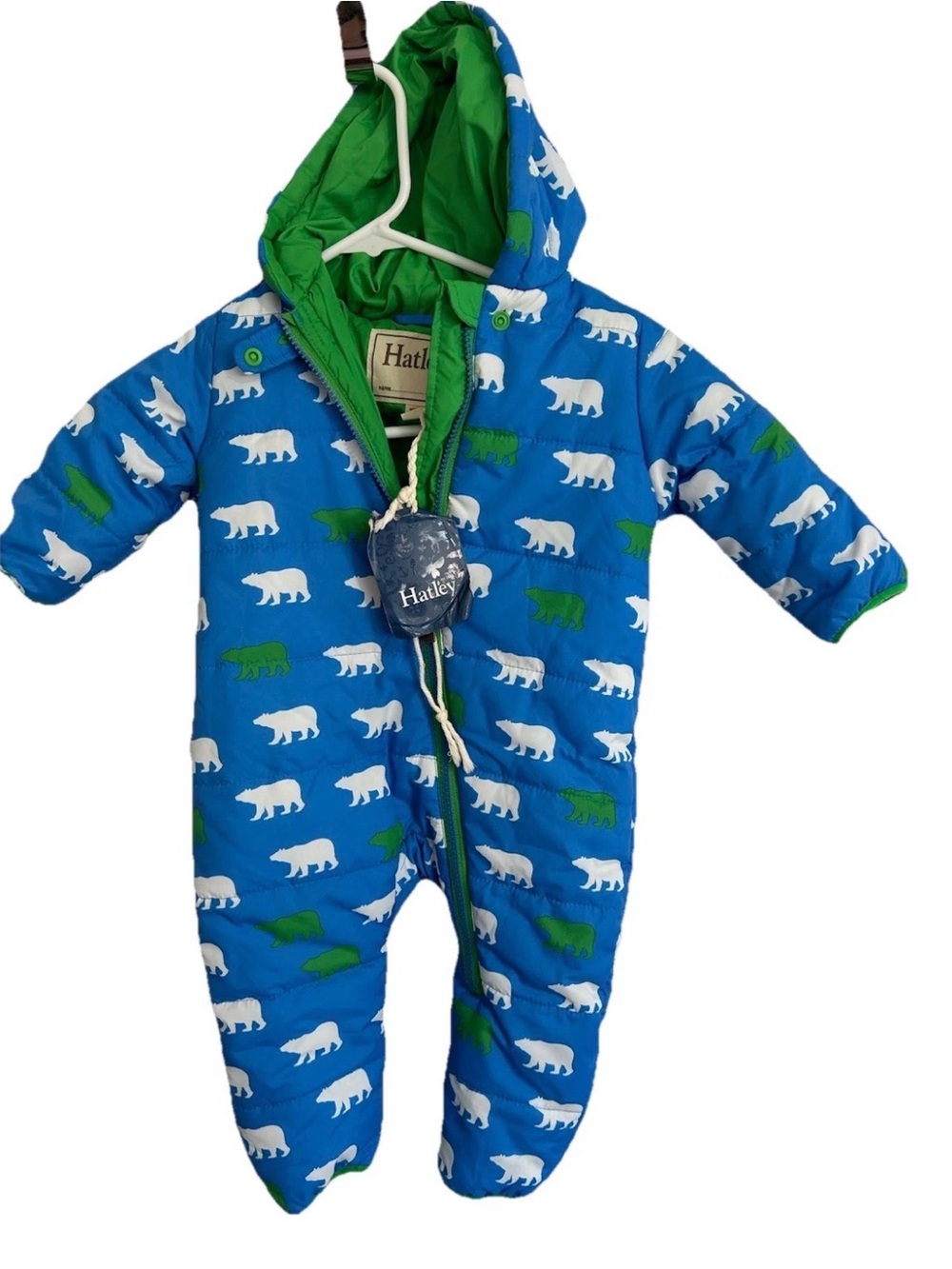 Hatley Polar Bear Blue Padded Hooded‎ Snowsuit Pram 6-9M New